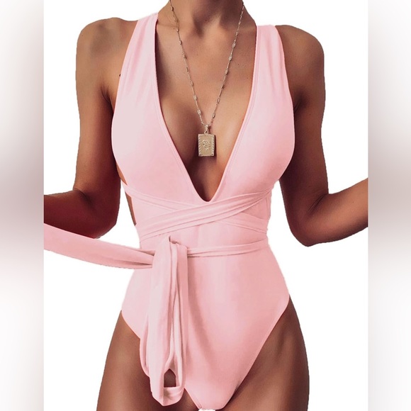 Other - Tie Criss Cross Plunge One Piece High Cut Brazilian Bathing Suit